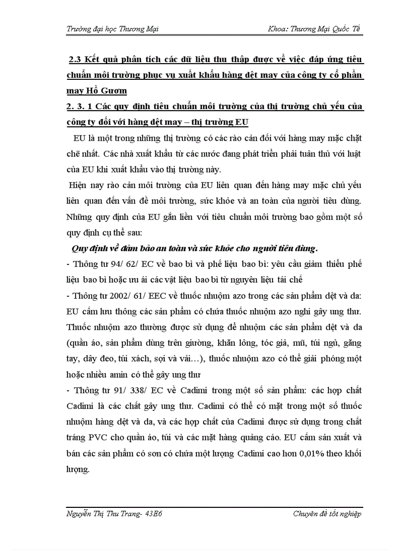 image for page Giải pháp đáp ứng tiêu chuẩn môi trường phục vụ xuất khẩu hàng dệt may của công ty cổ phần may Hồ Gươm