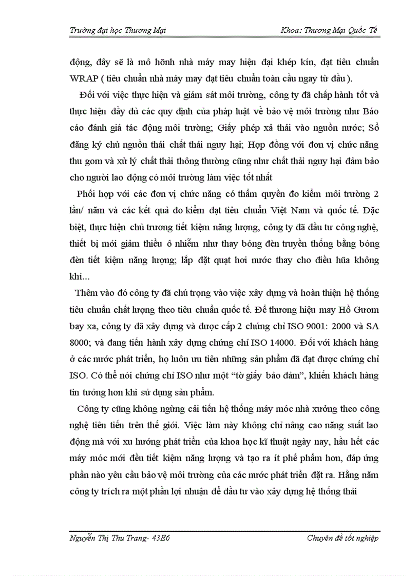 image for page Giải pháp đáp ứng tiêu chuẩn môi trường phục vụ xuất khẩu hàng dệt may của công ty cổ phần may Hồ Gươm