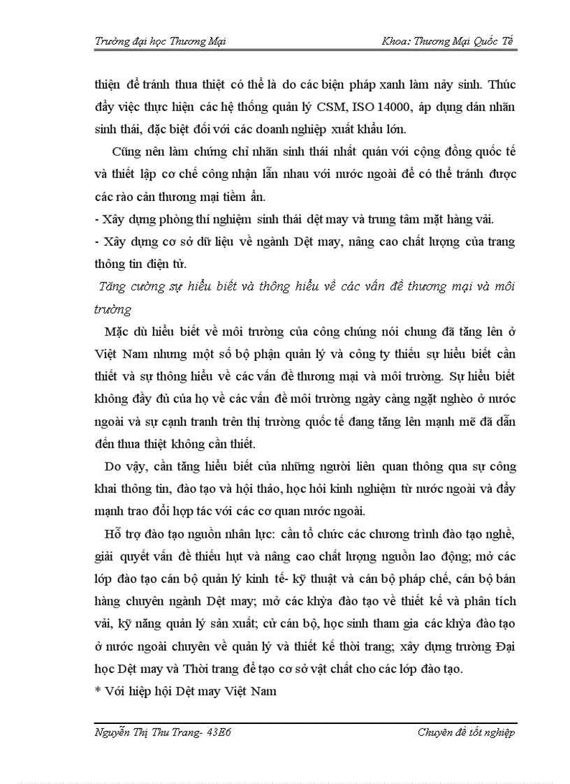 image for page Giải pháp đáp ứng tiêu chuẩn môi trường phục vụ xuất khẩu hàng dệt may của công ty cổ phần may Hồ Gươm