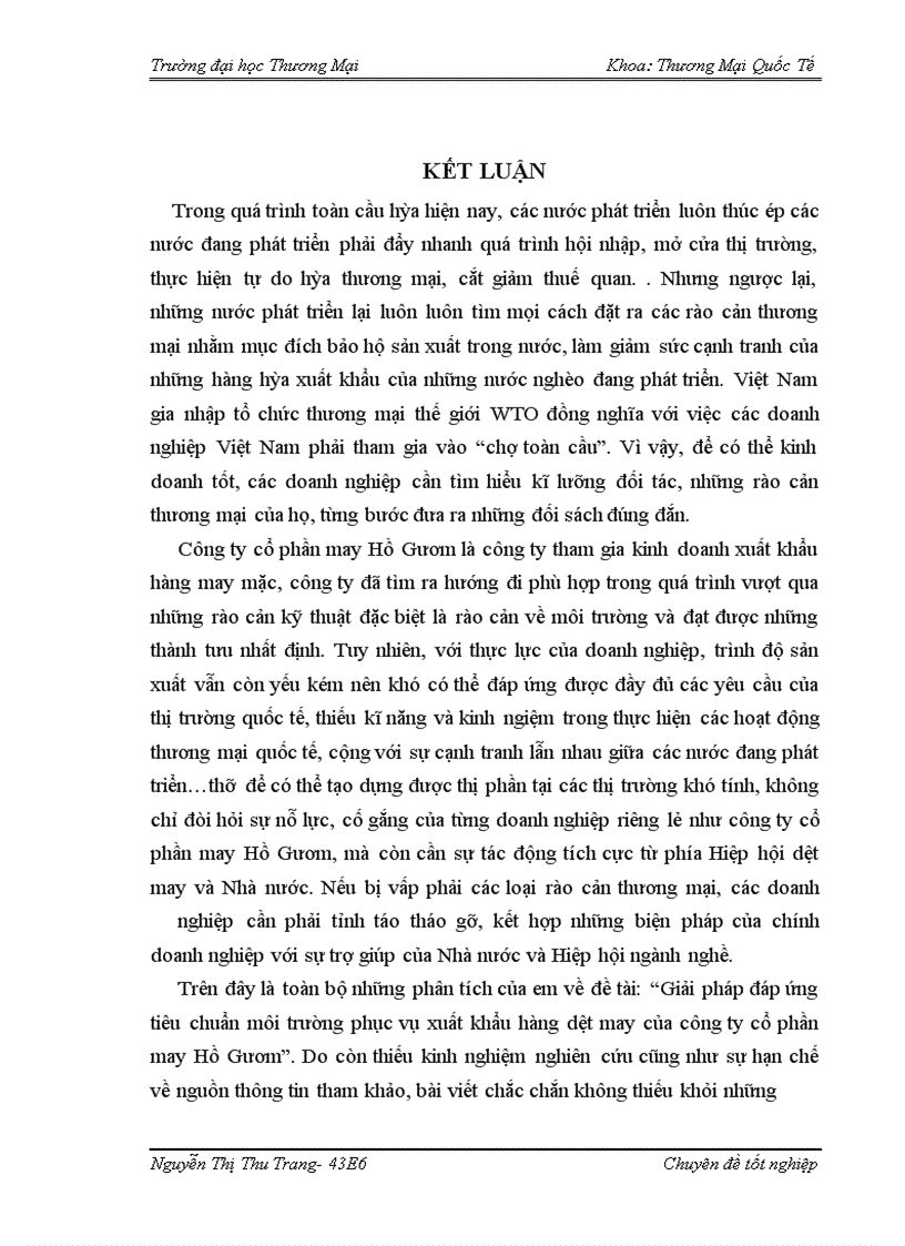 image for page Giải pháp đáp ứng tiêu chuẩn môi trường phục vụ xuất khẩu hàng dệt may của công ty cổ phần may Hồ Gươm