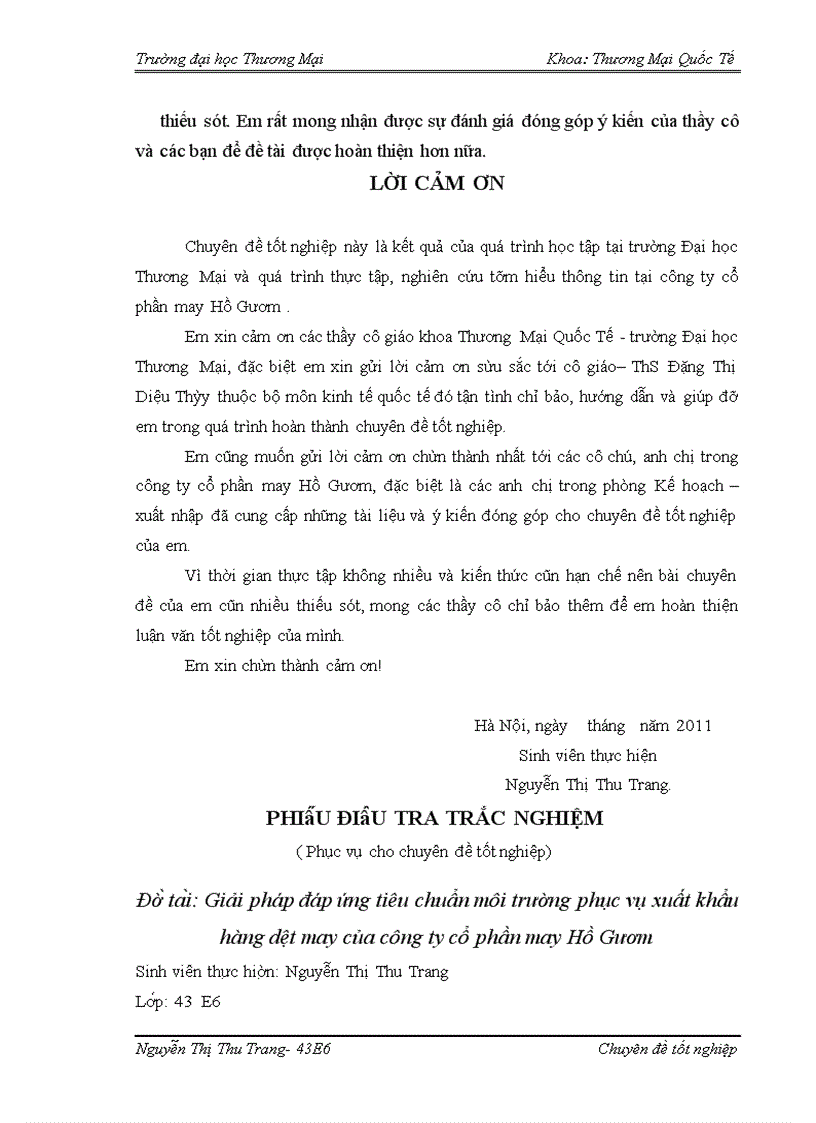 image for page Giải pháp đáp ứng tiêu chuẩn môi trường phục vụ xuất khẩu hàng dệt may của công ty cổ phần may Hồ Gươm