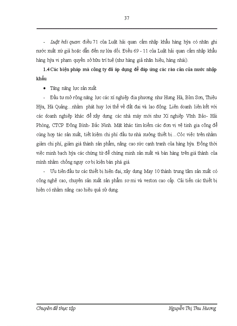 image for page Rào cản kỹ thuật đối vói hàng may mặc Việt Nam, các biện pháp đẩy mạnh xuất khẩu hàng may mặc ở công ty Cổ phần May 10