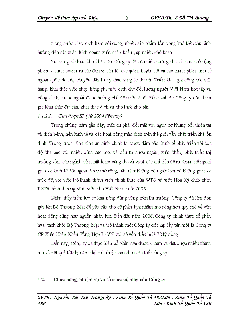 image for page Hoạt động xuất khẩu nông sản tại Công ty cổ phần Xuất nhập khẩu Tổng hợp I - VN