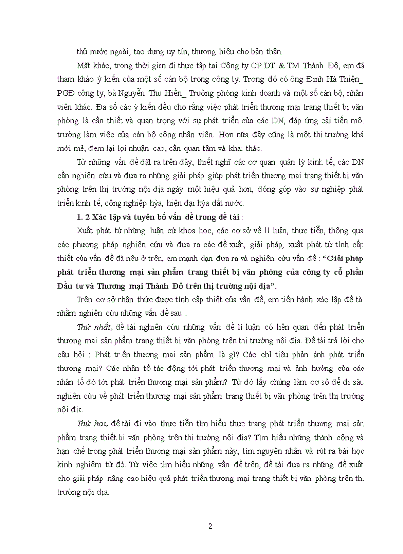image for page Phát triển thương mại sản phẩm trang thiết bị văn phòng của công ty Cổ phần Đầu tư và Thương mại Thành Đô trên thị trường nội địa