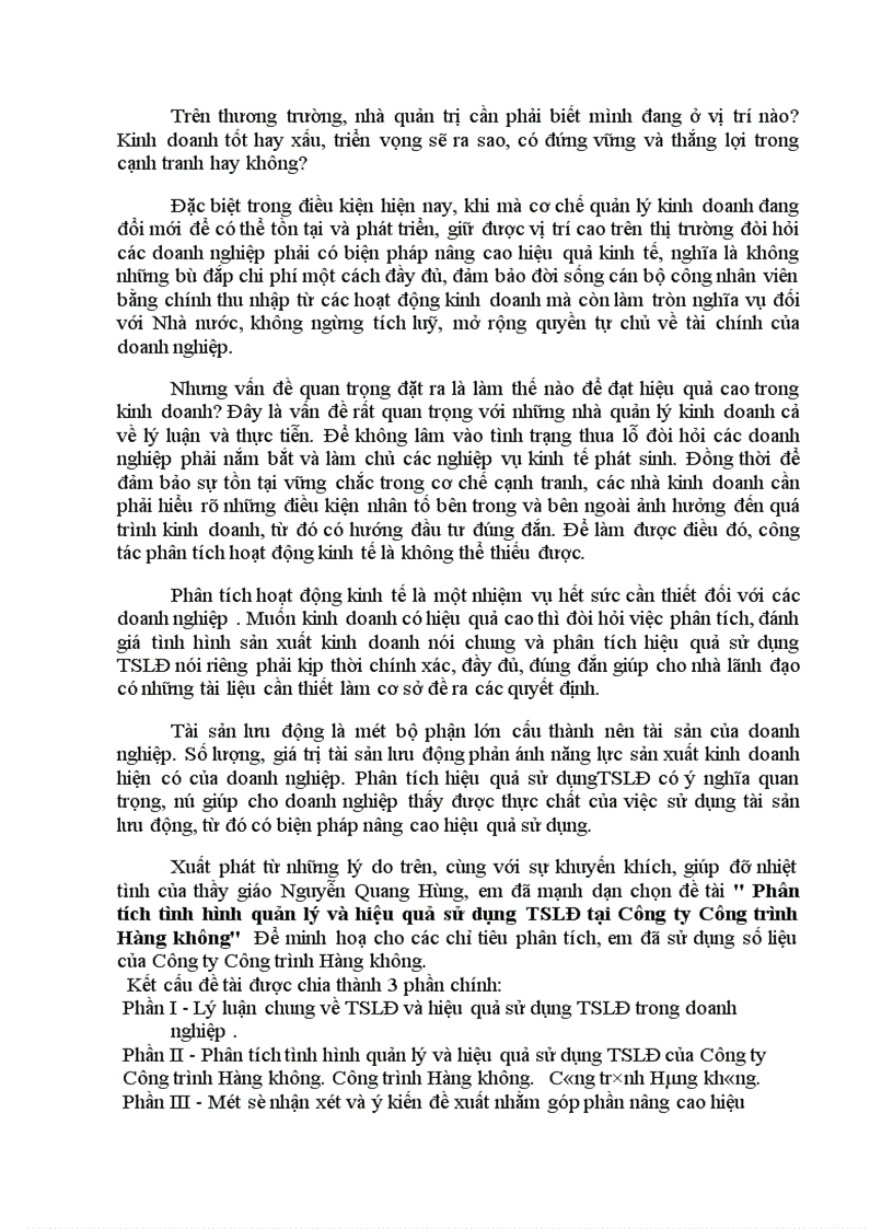 image for page Phân tích tình hình quản lý và hiệu quả sử dụng TSLĐ tại Công ty Công trình Hàng không