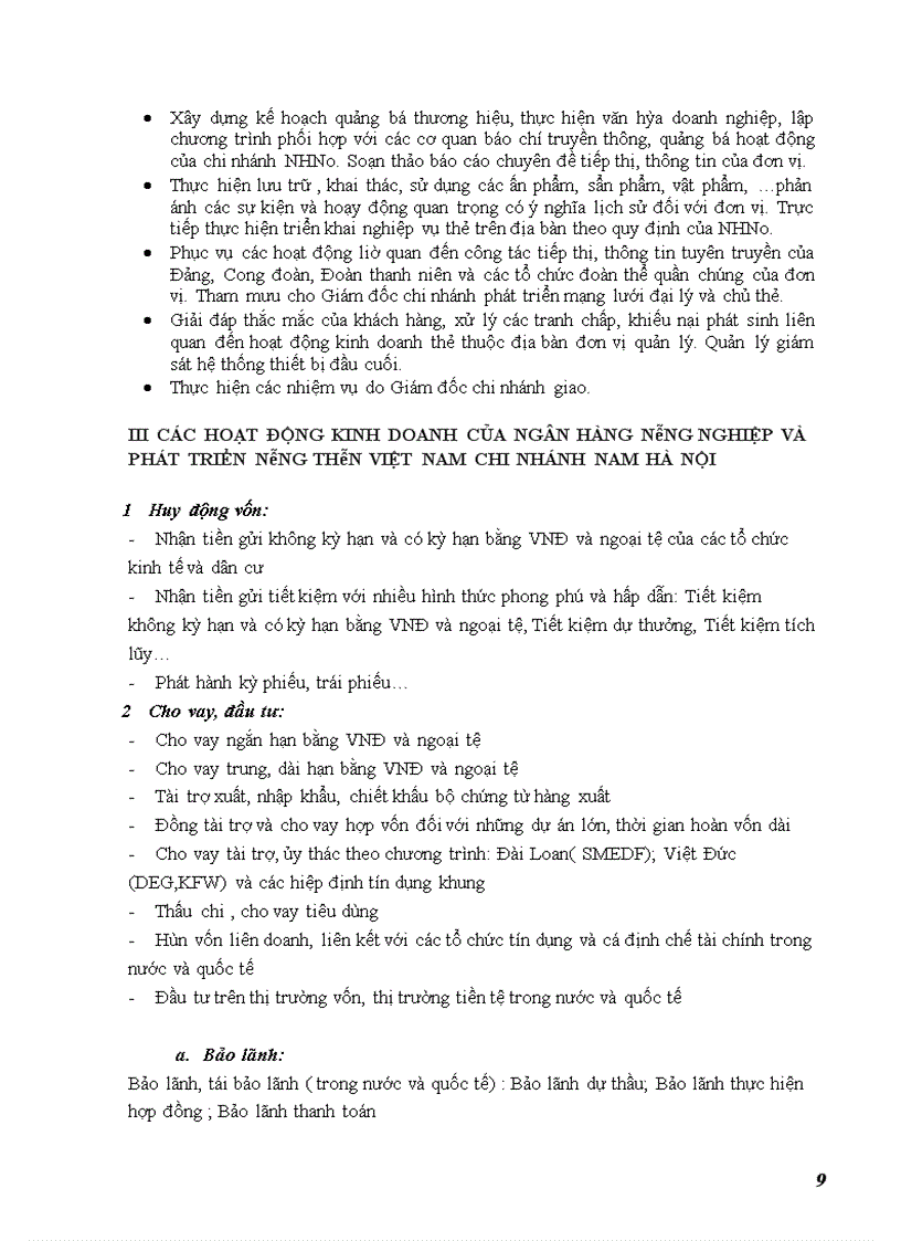image for page Các hoạt động kinh doanh chủ yếu của NHNo&PTNT chi nhánh Nam Hà Nội