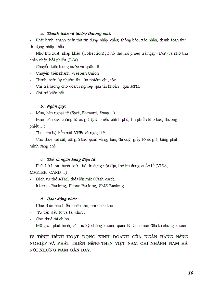 image for page Các hoạt động kinh doanh chủ yếu của NHNo&PTNT chi nhánh Nam Hà Nội