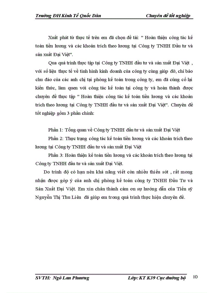 image for page Hoàn thiện công tác kế toán tiền lương và các khoản trích theo lương tại Công ty TNHH đầu tư và sản xuất Đại Việt