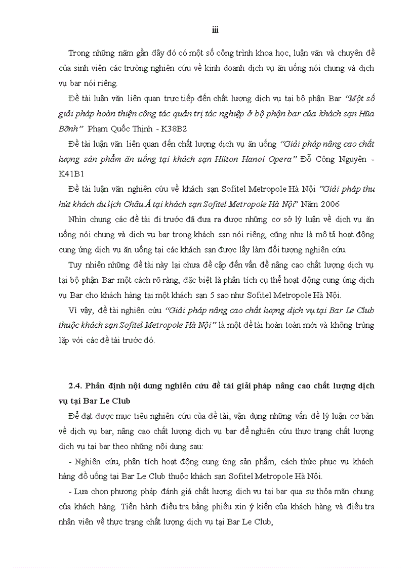 image for page Giải pháp nâng cao chất lượng dịch vụ tại Bar Le Club thuộc khách sạn Sofitel Metropole Hà Nội