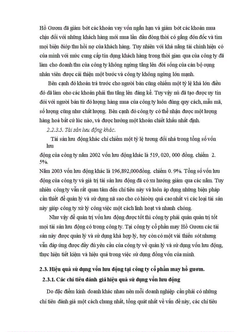 image for page Một số biện pháp nâng cao hiệu quả sử dụng vốn lưu động tại Công ty cổ phần may Hồ Gươm
