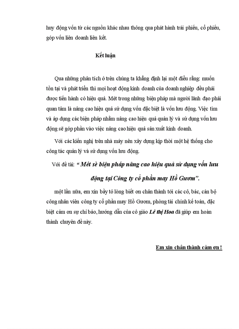 image for page Một số biện pháp nâng cao hiệu quả sử dụng vốn lưu động tại Công ty cổ phần may Hồ Gươm