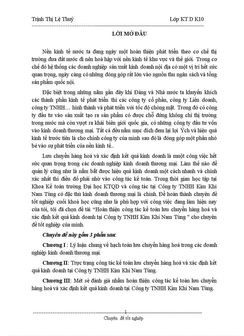 image for page Hoàn thiện công tác kế toán lưu chuyển hàng hoá và xác định kết quả kinh doanh tại Công ty TNHH Kim Khí Nam Tùng