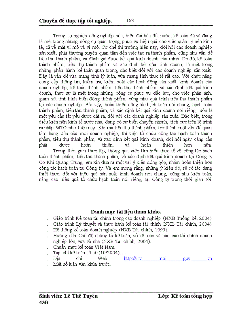 image for page Hoàn thiện hạch toán thành phẩm, tiêu thụ thành phẩm và xác định kết quả kinh doanh tại Công ty Cơ Khí Quang Trung