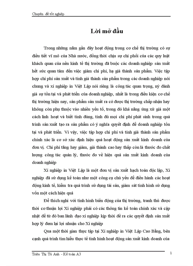 image for page Tổ chức kế toán chi phí sản xuất và tính giá thành sản phẩm tại Xí nghiệp in Việt Lập Cao Bằng