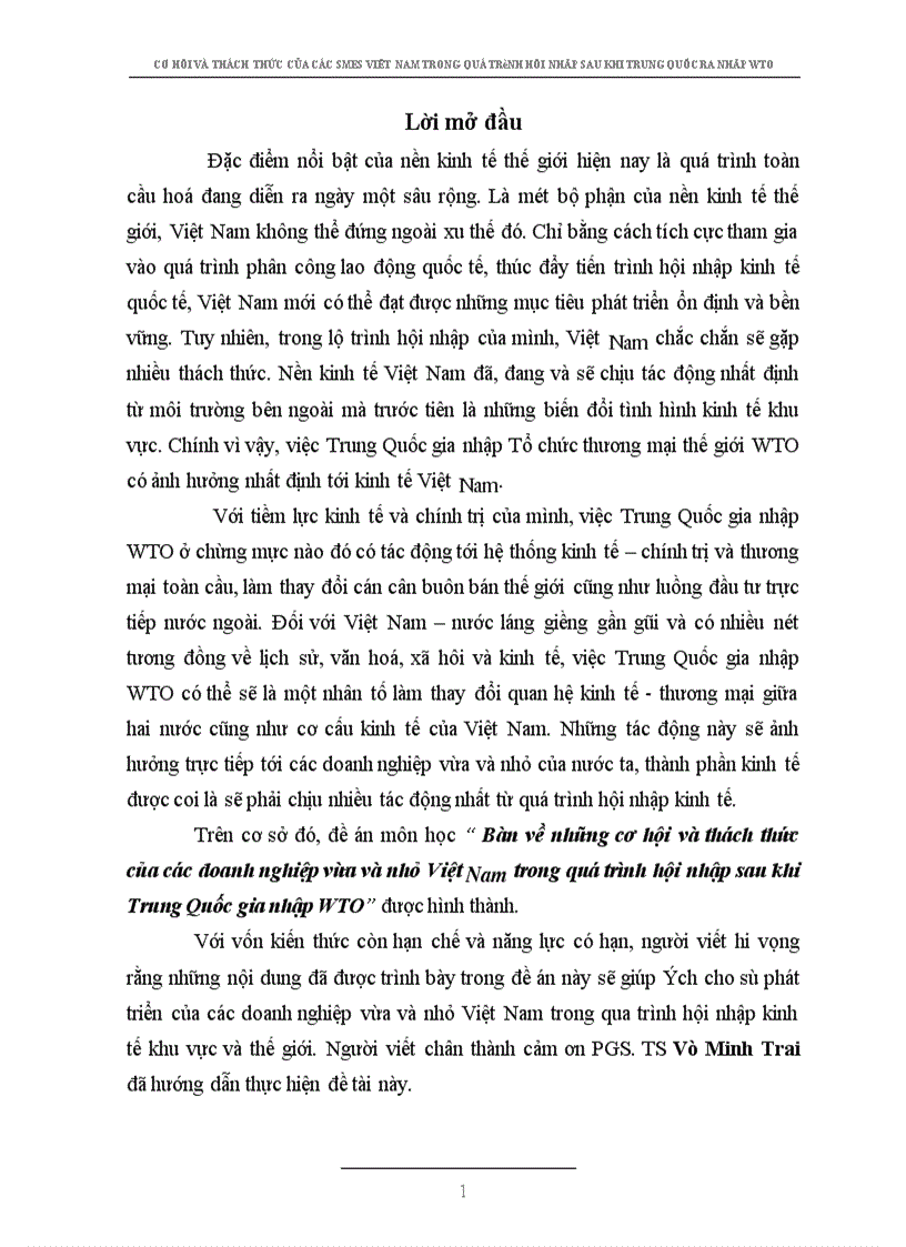 image for page Bàn về những cơ hội và thách thức của các doanh nghiệp vừa và nhỏ Việt Nam trong quá trình hội nhập sau khi Trung Quốc gia nhập WTO