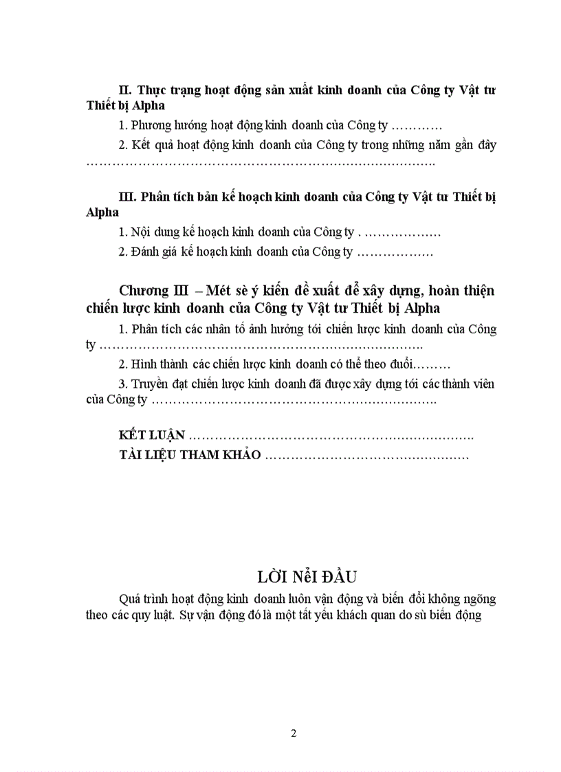 Kinh doanh và hoạt động hoạch định chiến lược kinh doanh tại Công ty Vật tư Thiết bị Alpha