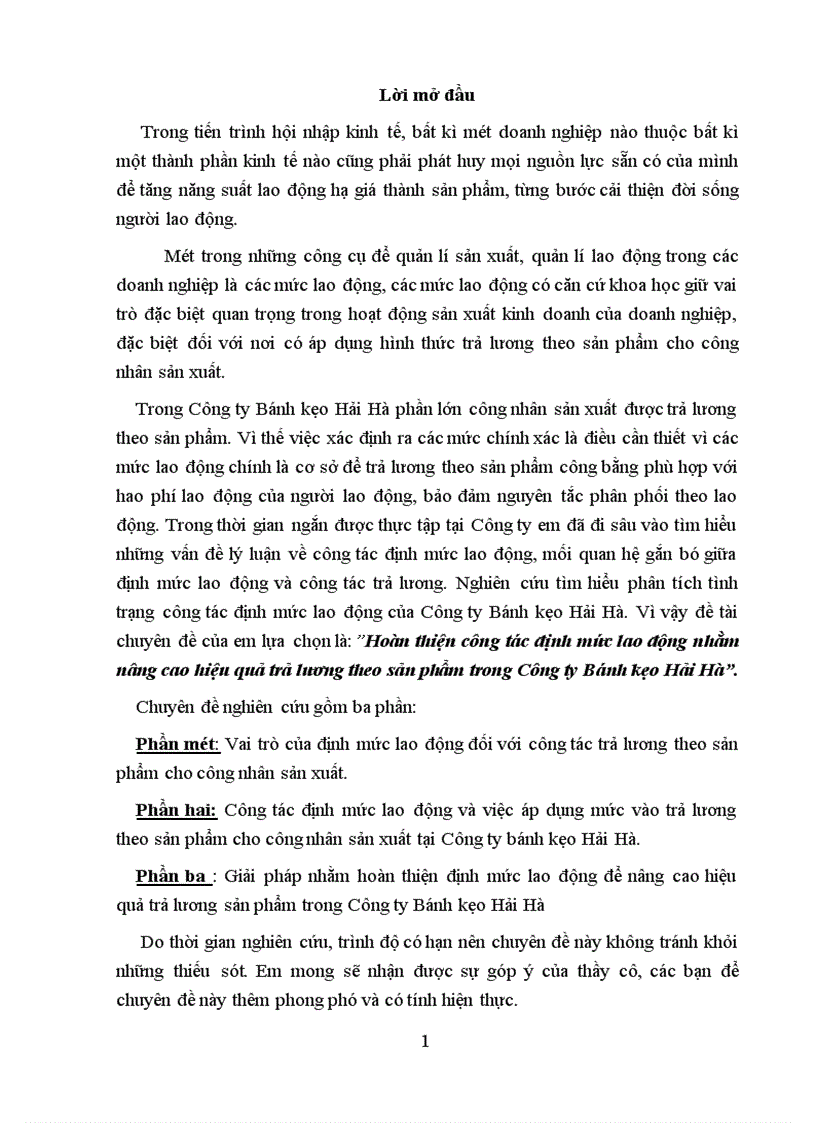 image for page Hoàn thiện công tác định mức lao động nhằm nâng cao hiệu quả trả lương theo sản phẩm trong Công ty Bánh kẹo Hải Hà