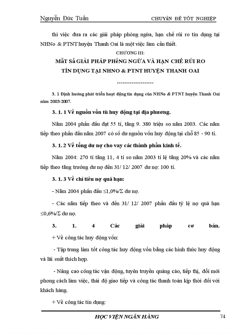 image for page Một số giải pháp phòng ngừa và hạn chế rủi ro tín dụng tại NHNo&PTNT huyện Thanh Oai, tỉnh Hà Tây