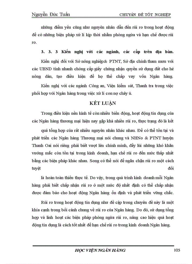 image for page Một số giải pháp phòng ngừa và hạn chế rủi ro tín dụng tại NHNo&PTNT huyện Thanh Oai, tỉnh Hà Tây