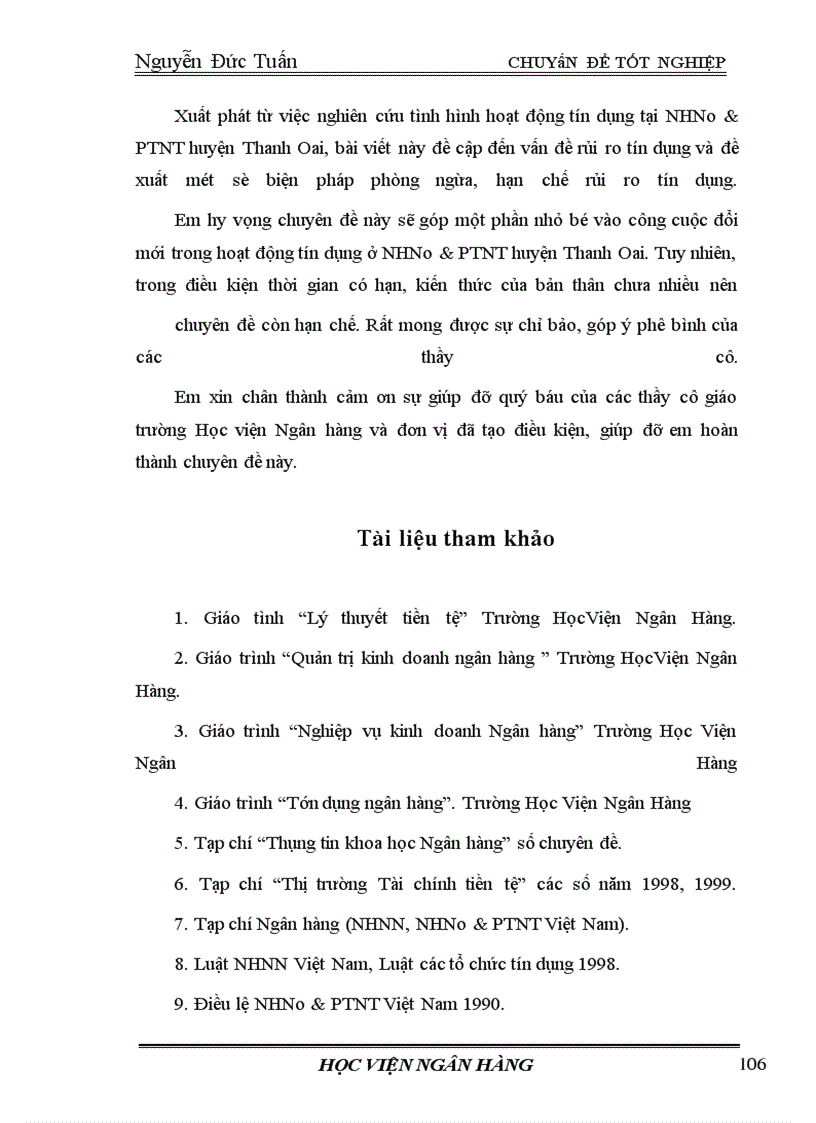image for page Một số giải pháp phòng ngừa và hạn chế rủi ro tín dụng tại NHNo&PTNT huyện Thanh Oai, tỉnh Hà Tây