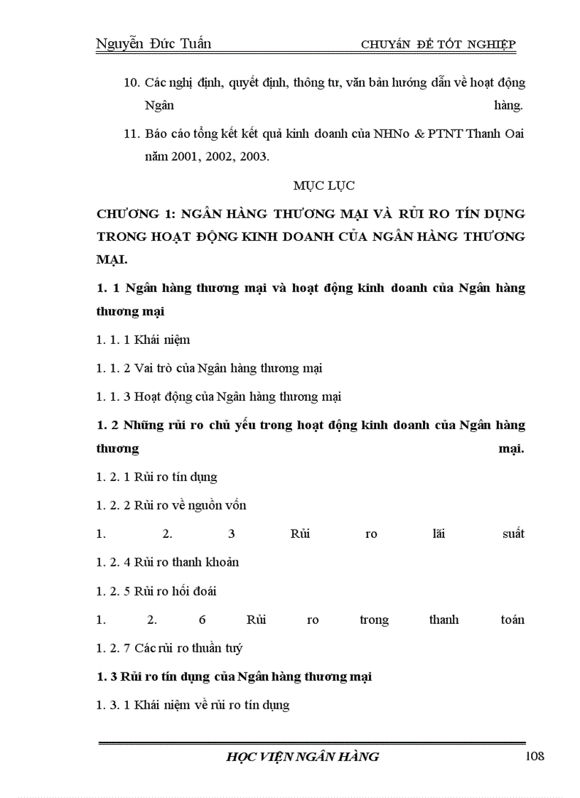 image for page Một số giải pháp phòng ngừa và hạn chế rủi ro tín dụng tại NHNo&PTNT huyện Thanh Oai, tỉnh Hà Tây