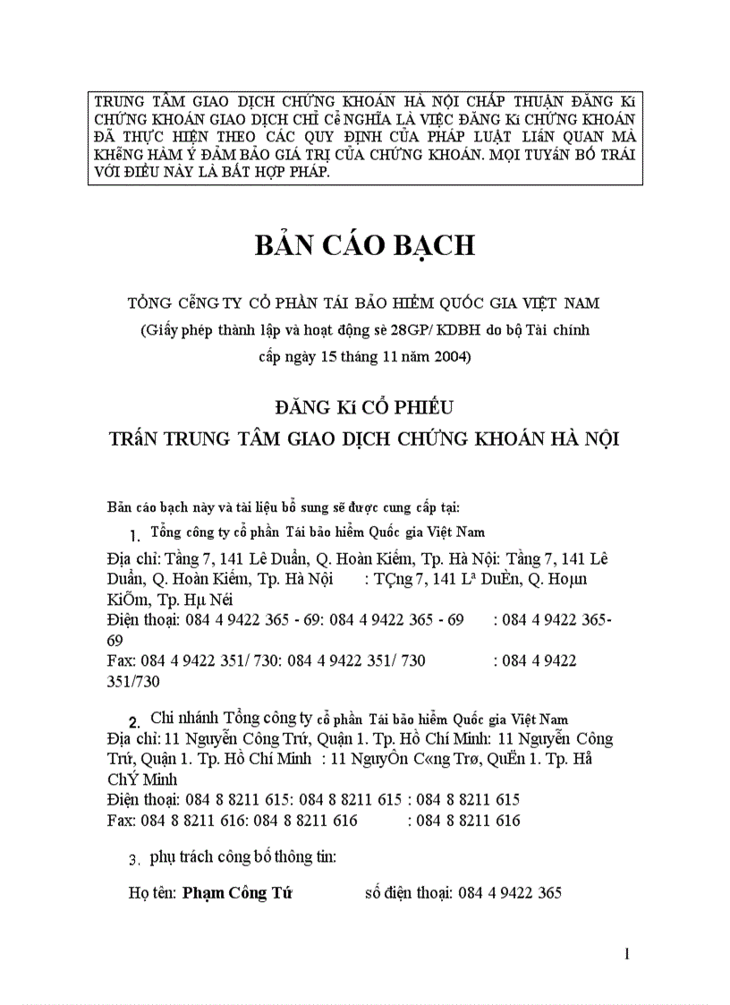 image for page Bản cáo bạch Tổng công ty cổ phần Tái bảo hiểm Quốc gia Việt Nam