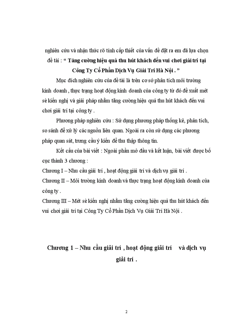 image for page Tăng cường hiệu quả thu hút khách đến vui chơi giải trí tại Công Ty Cổ Phần Dịch Vụ Giải Trí Hà Nội .