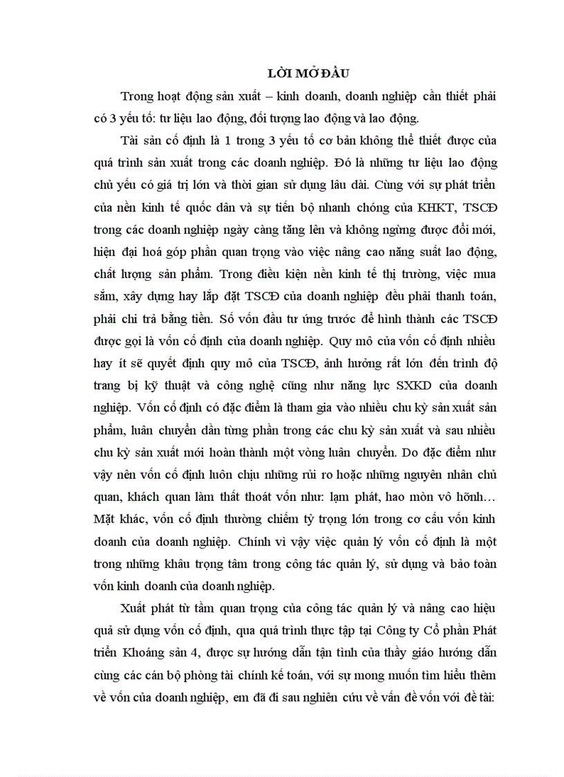 image for page Vốn cố định và một số biện pháp chủ yếu nhằm nâng cao hiệu quả quản lý và sử dụng vốn cố định tại Công ty Cổ phần Phát triển Khoáng sản 4