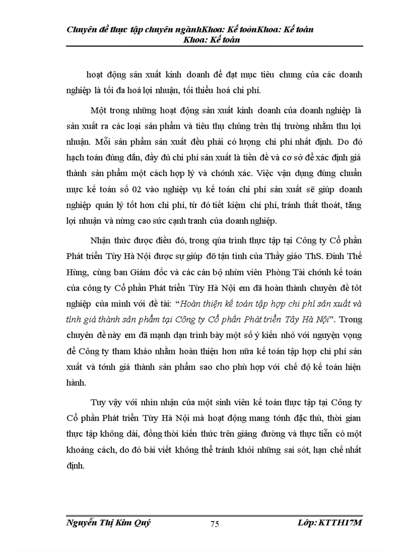 image for page Hoàn thiện kế toán tập hợp chi phí sản xuất và tính giá thành sản phẩm tại Công ty Cổ phần Phát triển Tây Hà Nội