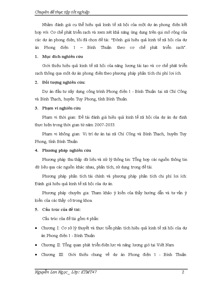 image for page Đánh giá hiệu quả kinh tế xã hội của dự án phong điện i – bình thuận theo cơ chế phát triển sạch