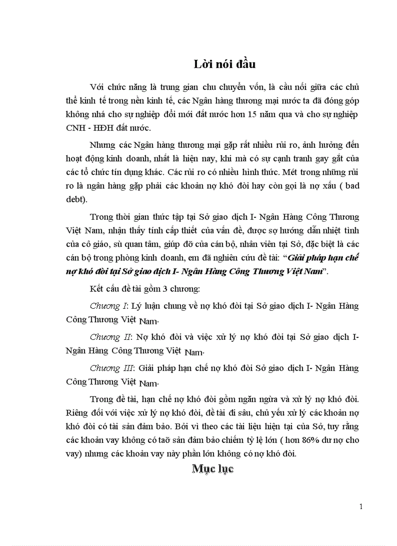 image for page Giải pháp hạn chế nợ khó đòi tại Sở giao dịch I- Ngân Hàng Công Thương Việt Nam