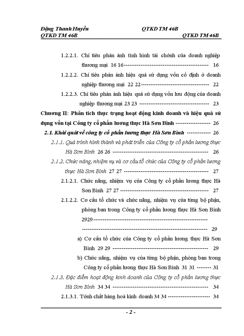 Thực trạng và một số giải pháp nâng cao hiệu quả sử dụng vốn tại Công ty cổ phần lương thực Hà Sơn Bình