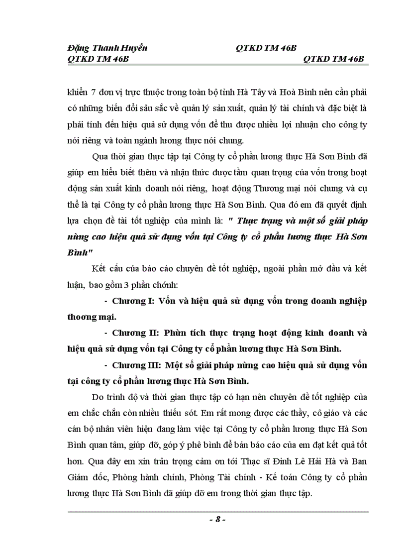 image for page Thực trạng và một số giải pháp nâng cao hiệu quả sử dụng vốn tại Công ty cổ phần lương thực Hà Sơn Bình