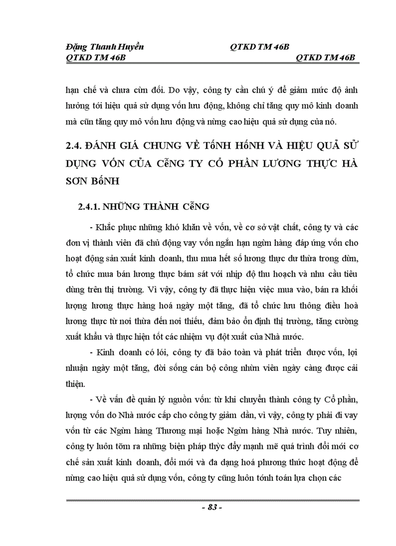 image for page Thực trạng và một số giải pháp nâng cao hiệu quả sử dụng vốn tại Công ty cổ phần lương thực Hà Sơn Bình