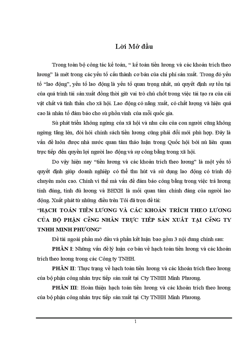 image for page Hạch toán tiền lương và các khoản trích theo lương của bộ phận công nhân trực tiếp sản xuất tại Công ty TNHH Minh Phương