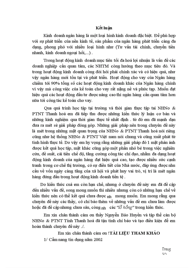 image for page Thực trạng và giải pháp Kế toán cho vay tại Ngân hàng Nông Nghiệp và phát triển nông thôn Thanh Hoá