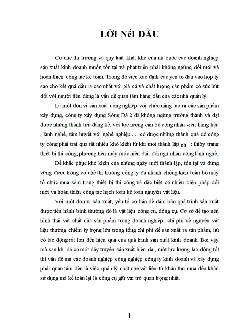 image for page Tổ chức công tác kế toán nguyên vật liệu và tình hình quản lý sử dụng nguyên vật liệu tại công ty xây dựng Sông Đà số 2