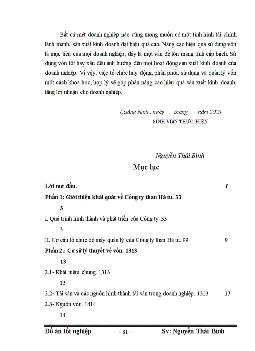 image for page Phân tích tình hình sử dụng vốn và một số giải pháp nâng cao hiệu quả sử dụng vốn của công ty than Hà Tu