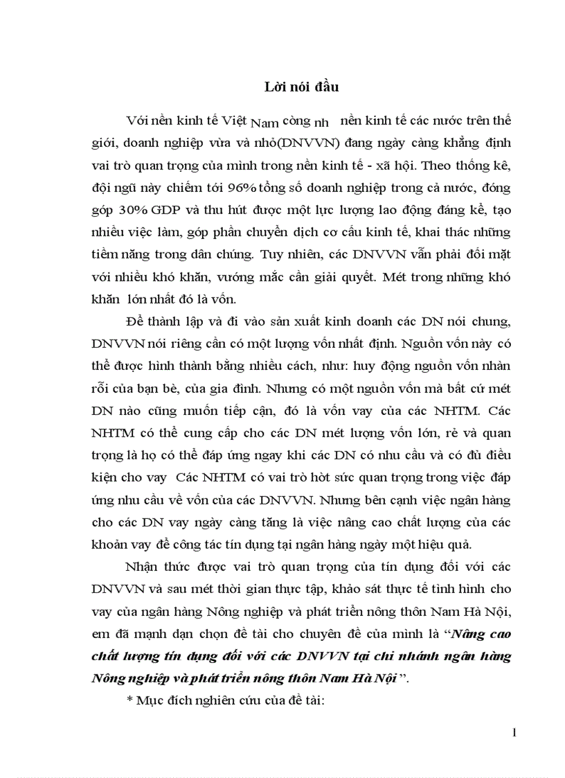 image for page Nâng cao chất lượng tín dụng đối với các DNVVN tại chi nhánh ngân hàng Nông nghiệp và phát triển nông thôn Nam Hà Nội