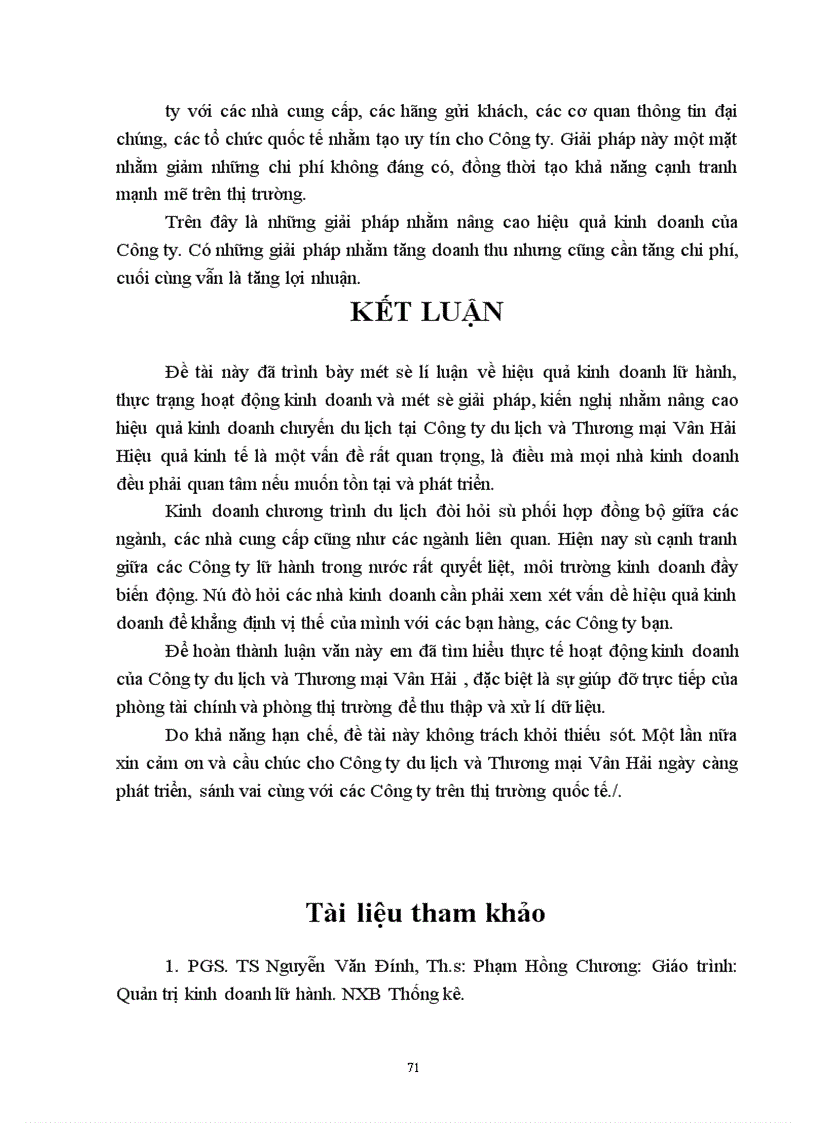 image for page Hiệu quả kinh doanh chương trình du lịch của Công ty du lịch và Thương mại Vân Hải, thực trạng và giải pháp