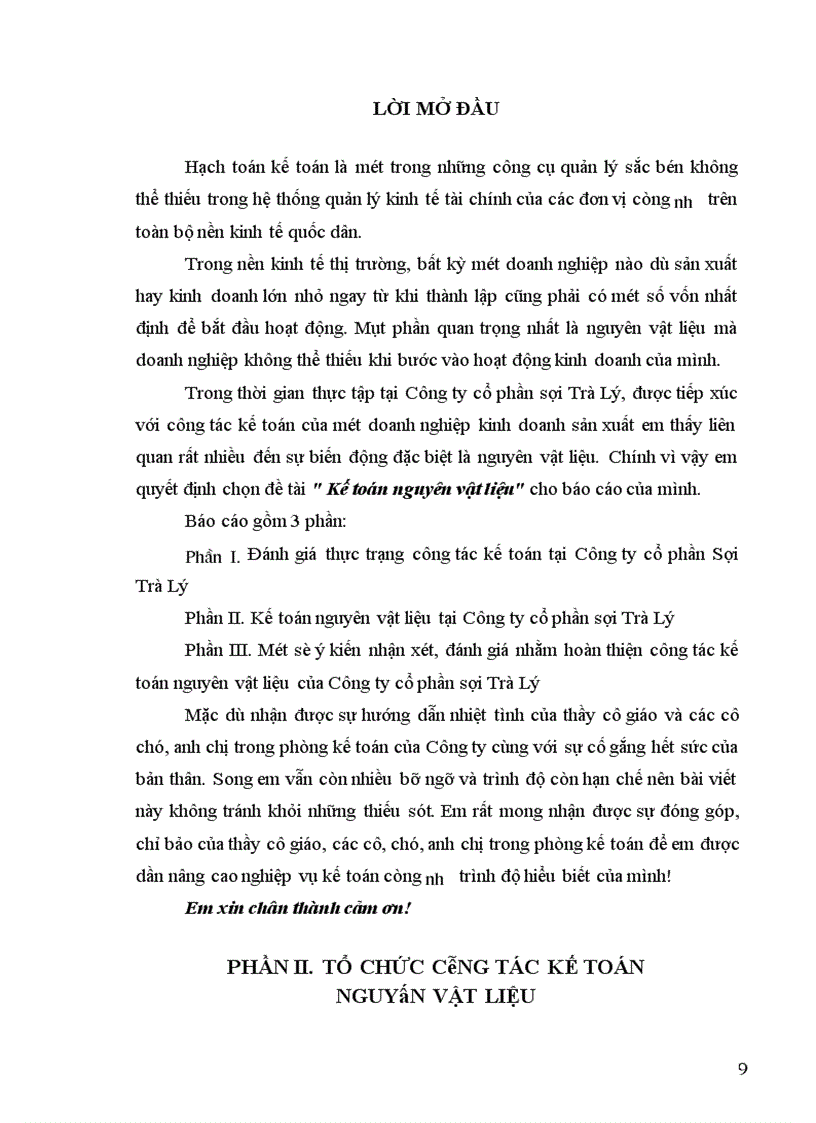 image for page Kế toán nguyên vật liệu tại công ty Cổ phần Sợi Trà Lý