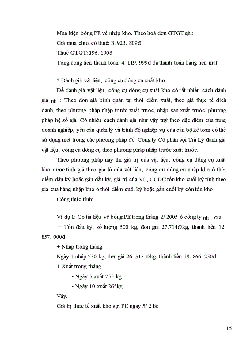 image for page Kế toán nguyên vật liệu tại công ty Cổ phần Sợi Trà Lý