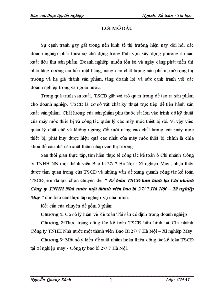 image for page Kế toán TSCĐ hữu hình tại Chi nhánh Công ty TNHH Nhà nước một thành viên bao bì 27/7 Hà Nội – Xí nghiệp May