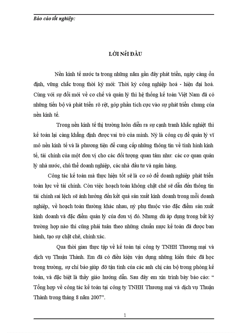 image for page Tổng hợp về công tác kế toán tại công ty TNHH Thương mại và dịch vụ Thuận Thành trong tháng 8 năm 2007