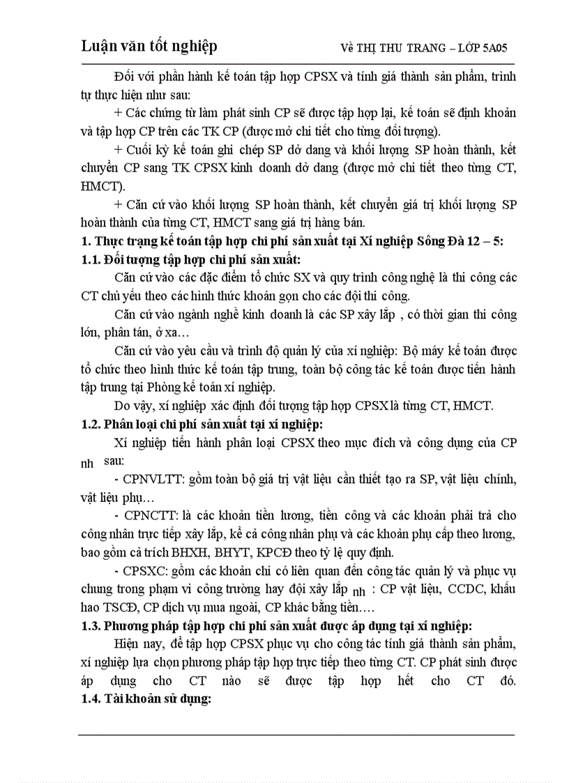 image for page Hoàn thiện kế toán chi phí sản xuất và tính giá thành sản phẩm trong Xí nghiệp Sông Đà