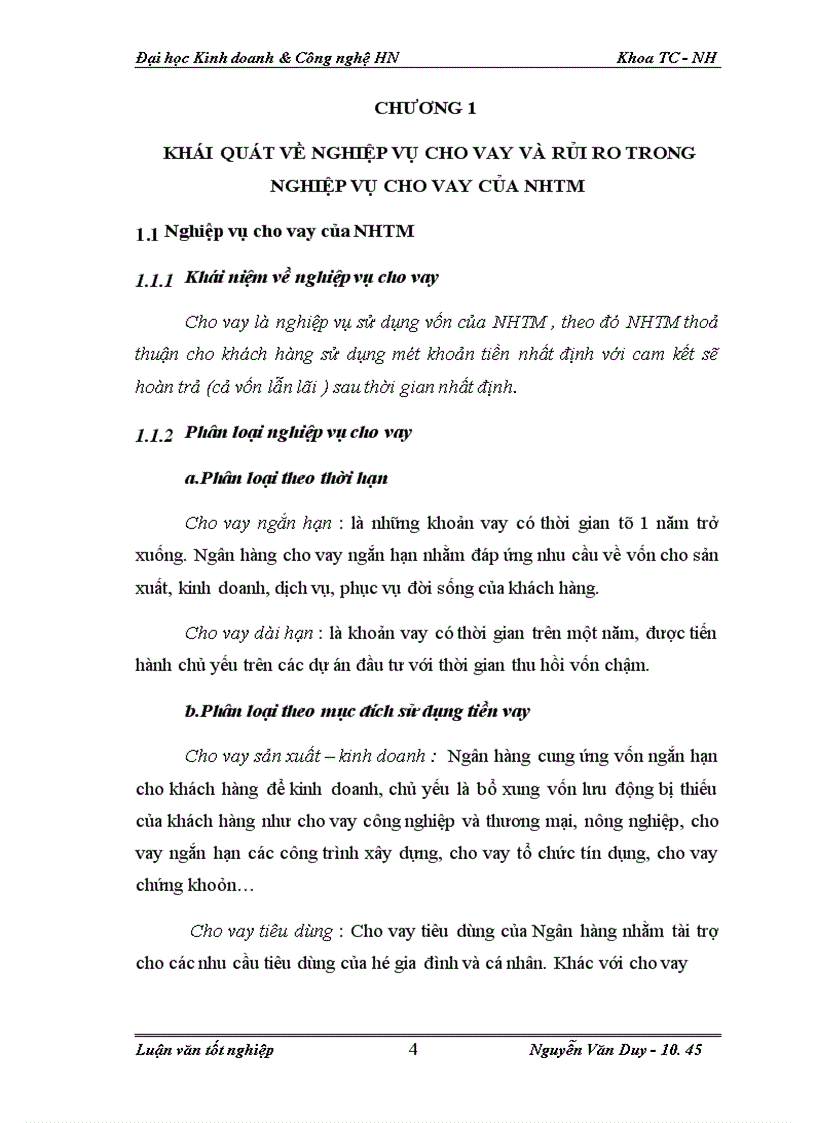 image for page Rủi ro cho vay tại Ngân Hàng TMCP Kỹ Thương ( Techcombank ) -Chi nhánh Lý Thái Tổ Hà Nội : Thực trạng và giải pháp