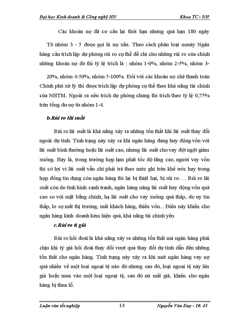 image for page Rủi ro cho vay tại Ngân Hàng TMCP Kỹ Thương ( Techcombank ) -Chi nhánh Lý Thái Tổ Hà Nội : Thực trạng và giải pháp