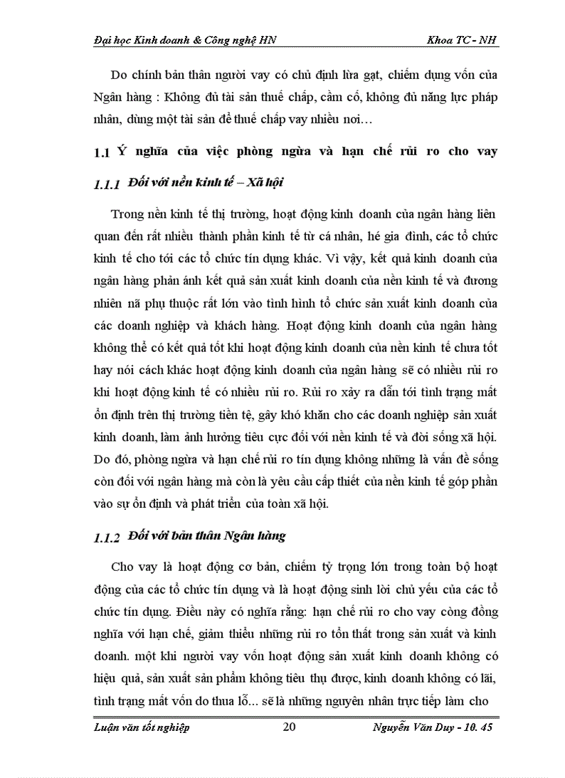 image for page Rủi ro cho vay tại Ngân Hàng TMCP Kỹ Thương ( Techcombank ) -Chi nhánh Lý Thái Tổ Hà Nội : Thực trạng và giải pháp