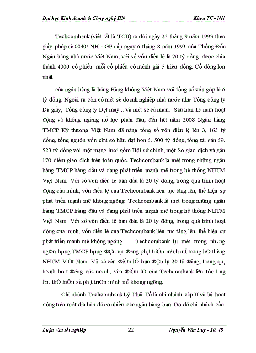 image for page Rủi ro cho vay tại Ngân Hàng TMCP Kỹ Thương ( Techcombank ) -Chi nhánh Lý Thái Tổ Hà Nội : Thực trạng và giải pháp