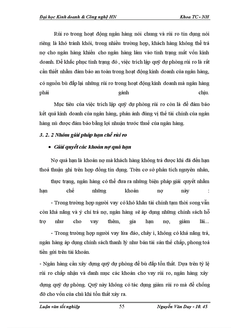 image for page Rủi ro cho vay tại Ngân Hàng TMCP Kỹ Thương ( Techcombank ) -Chi nhánh Lý Thái Tổ Hà Nội : Thực trạng và giải pháp